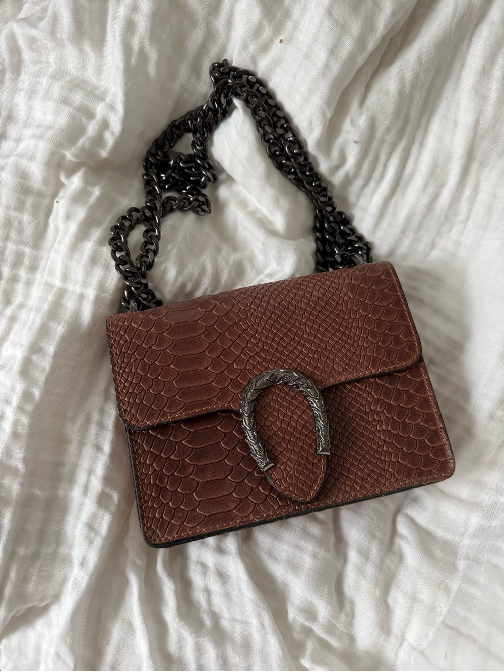 Italian leather Brown Crossbody Bag with Chain Strap
